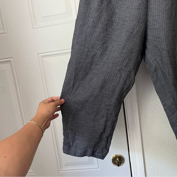 CLAUDE tulum grey pin stripe linen wide tapered balloon barrel cropped pants - Picture 2 of 8